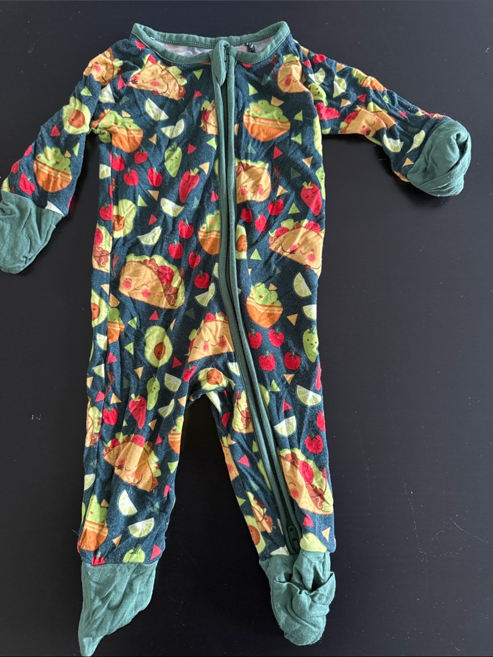 Little Sleepies Dark Green Taco & Fruit Print Footed One-Piece